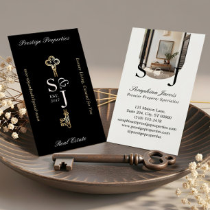 Cartão De Visita Elegante Imagem da Chave Preta de Ouro da Monogram