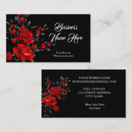 Cartão De Visita Elegante Impressionante Floral Rosa Vermelha Folha