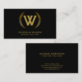 Cartão De Visita Elegante inicial | Folhas de Ouro Laurel em preto