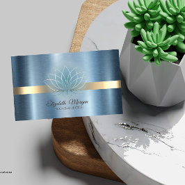 Cartão De Visita Elegante Instrutora de Yoga Lotus Azul Metálico