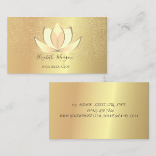 Cartão De Visita Elegante Ioga Confete Dourado Profissional Lótus