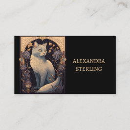 Cartão De Visita Elegante Ivory Art Nouveau Feline Personalizado