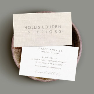 Cartão De Visita Elegante Ivory White Linen É Profissional
