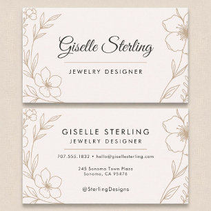 Cartão De Visita Elegante Jewelry Designer Blush Botânico Preto