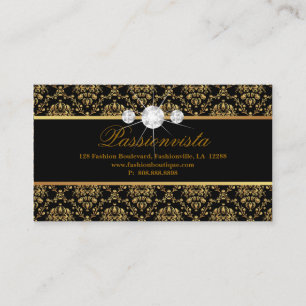 Cartão De Visita Elegante Jewelry Diamantes Dourados Black Damask
