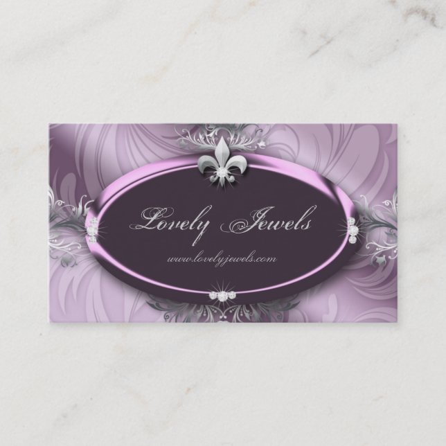 Cartão De Visita Elegante Jewelry Fashion Fleur de lis Purple Mauve (Frente)