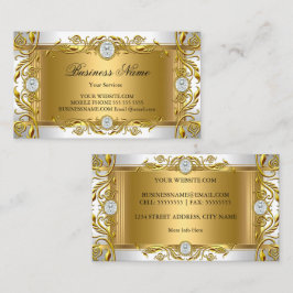 Cartão De Visita Elegante Joia Real Ornada Folha Dourada Branco Dou