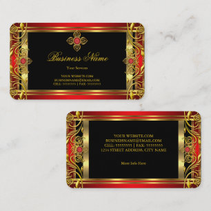 Cartão De Visita Elegante Joia Vermelha Real Preta Dourada Ornament
