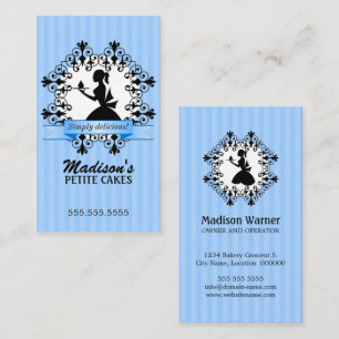 Cartão De Visita Elegante Lady Silhouette Cupcake Azul