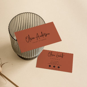Cartão De Visita Elegante Laranja Queimado Terracotta Boho Moderno