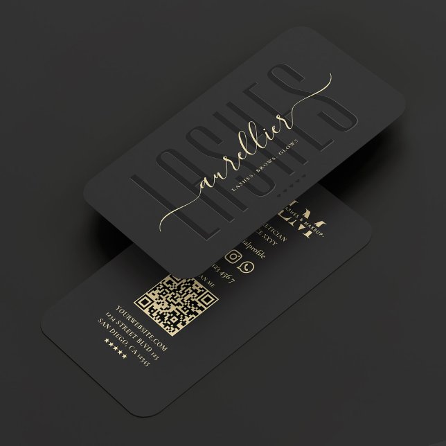 Cartão De Visita Elegante Lashes Makeup Artista Black Beauty (Elegant Lashes Makeup Artist Monogram Black Gold Business Card
)