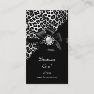 Cartão De Visita Elegante Leopardo Preto Prata Imagem Diamante