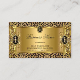 Cartão De Visita Elegante Leopardo Selvagem Dourado Preto Jóia
