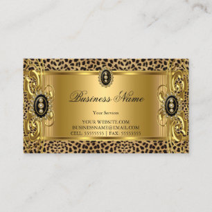 Cartão De Visita Elegante Leopardo Selvagem Dourado Preto Jóia