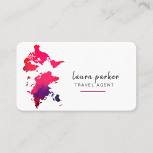 Cartão De Visita Elegante Limpo do Agente de Viagem de Watercolor d