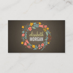 Cartão De Visita Elegante Linen Burlap Floral Wreath