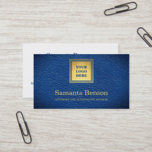 Cartão De Visita Elegante Logotipo Azul Marinho em Couro Profission