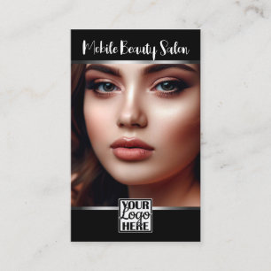 Cartão De Visita Elegante logotipo Black Silver Foto QR Code Modelo