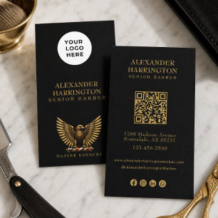 Cartão De Visita Elegante Logotipo de Águia Dourada para Barbearia 