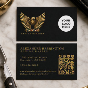 Cartão De Visita Elegante Logotipo de Águia Dourada para Barbearia 