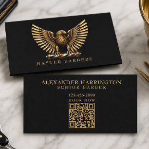 Cartão De Visita Elegante Logotipo de Águia Dourada para Barbearia 