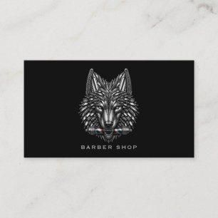 Cartão De Visita Elegante logotipo de barbearia Lobo Prata Estilist