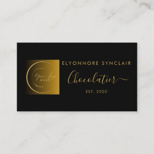 Cartão De Visita Elegante Logotipo de Chocolatier em Script Preto D