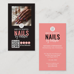 Cartão De Visita Elegante Logotipo de Coral Preto Código QR Foto MA