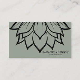 Cartão De Visita Elegante Logotipo de Flor Preta e Branca Yoga