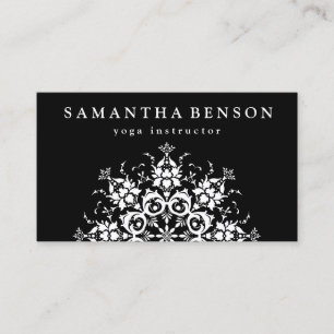 Cartão De Visita Elegante Logotipo de Flor Preto e Branco Yoga
