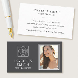 Cartão De Visita Elegante Logotipo de Foto Personalizado Profission
