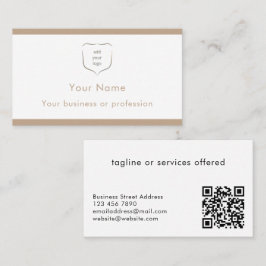 Cartão De Visita Elegante Logotipo Moderno Bege Código QR Profissio