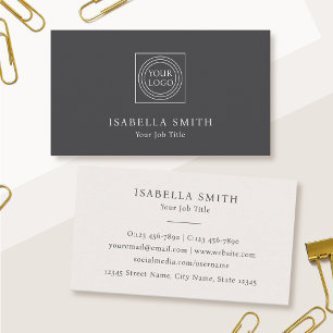 Cartão De Visita Elegante Logotipo Personalizado Minimalista Cinza 