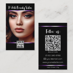 Cartão De Visita Elegante logotipo roxo preto Foto QR Code Modelo