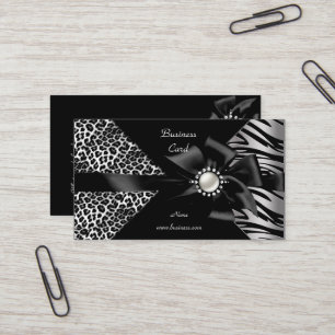 Cartão De Visita Elegante look de Zebra Leopardo Diamante Preto