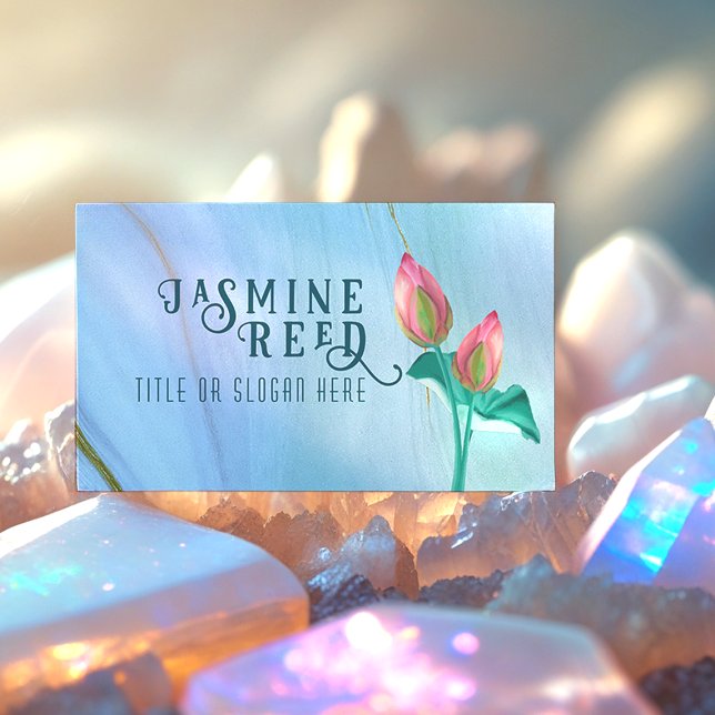 Cartão De Visita Elegante Lotus Bud para Wellness Spa | Marble e Do (Marble and Gold Hand Painted Lotus Flower Business Card, perfect if you are a Massage Therapist!)