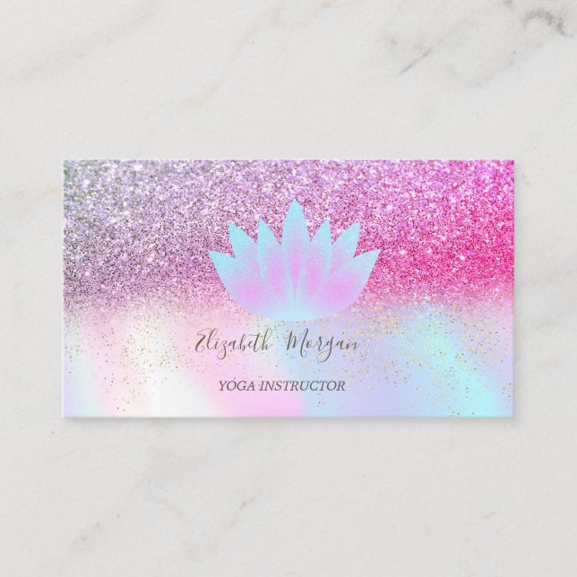 Cartão De Visita Elegante Lotus Glitter Confetti Holographic (Frente)