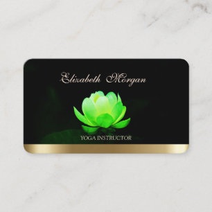 Cartão De Visita Elegante Lótus Verde Profissional, Preto Yoga