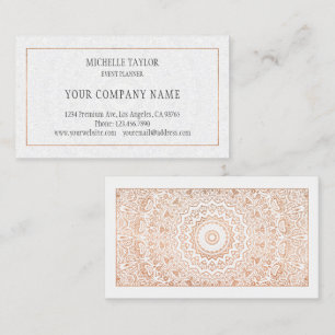 Cartão De Visita Elegante Luxo Branco Rose Dourada Mandala Glamor