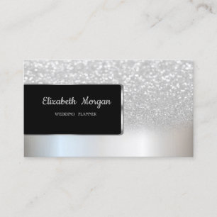 Cartão De Visita Elegante Luxo Chic Prata Brilho Bokeh Ombre