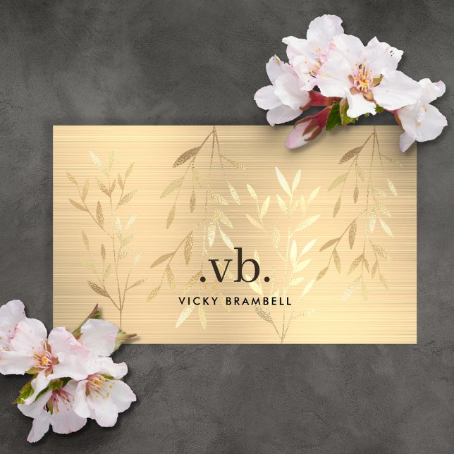 Cartão De Visita Elegante Luxo Dourado deixa esteticista monograma (Elegant Luxury Gold Leaves Monogram Esthetician Business Card 1)
