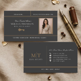 Cartão De Visita Elegante Luxo Preto Dourado Agente Imobiliário Fot