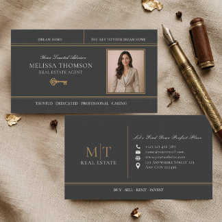 Cartão De Visita Elegante Luxo Preto Dourado Agente Imobiliário Fot