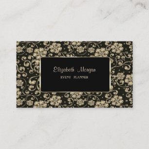 Cartão De Visita Elegante Luxo Sofisticado, Flores Douradas, Moldur