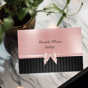 Cartão De Visita Elegante Luxuoso Listrado ,Laço de Fita Rosa