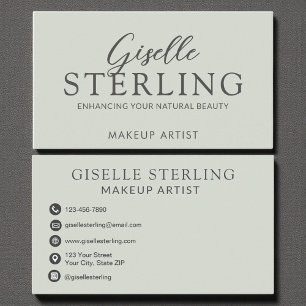 Cartão De Visita Elegante Makeup Artista Sage Green Script Moderno
