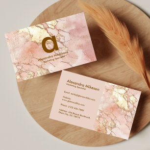 Cartão De Visita Elegante marca cor-de-rosa de mármore dourado
