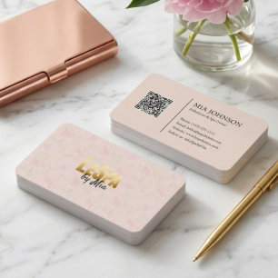 Cartão De Visita Elegante Marca de Luxo Floral Rosa Feminina em Dou