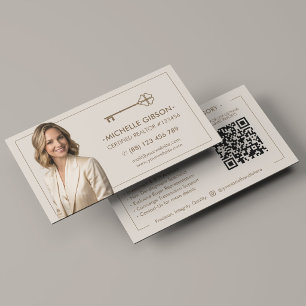 Cartão De Visita Elegante Marketing de Imóveis com Areia e Foto par