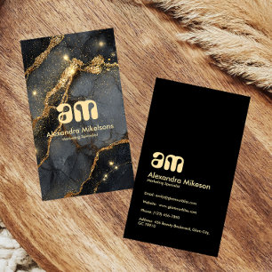 Cartão De Visita Elegante Mármore Preto Dourado Chique Empresarial